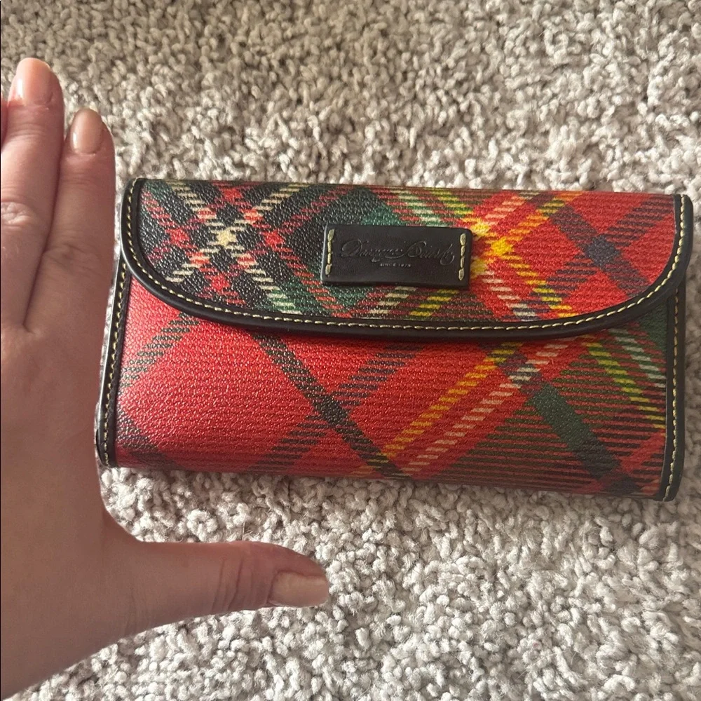 Dooney & Bourke Red Plaid Tartan Trifold Wallet with Leather Trim - Picture 11 of 11